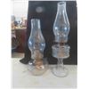 Image 4 : 7 Oil Lamps Clear & Green Glass - 1 Without Chimney