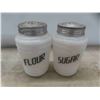 Image 4 : Milk Glass : Salt and Peppers, Flour , Sugar Shakers 