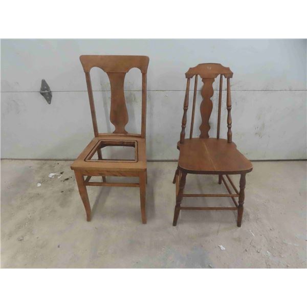 2 Wood Chairs - 1 Needs Repair on Seat