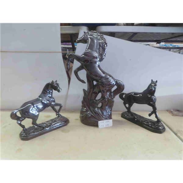 3 Glazed Ceramic Horses Tallest is 27'' 