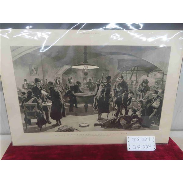 1886 The Graphic Print 'The Game of Peace and War' Scene in a Café at Nisch 16'' x 23 1/2''