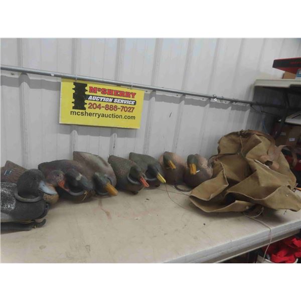8 Duck Decoys with Weights in Large Canvas Bag