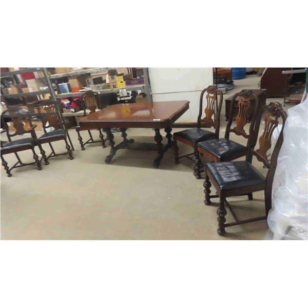 Walnut Antique Dining Room Table with Pop Up Leaf 30'' x 59'' x 41'' & 6 Chairs