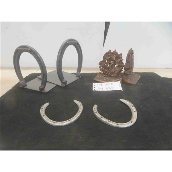2 Sets of Heavy Matching Book Ends : Real Horse Shoe Book Ends 7 1/2'' x 6'' 