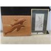 Image 1 : Wood Carving of Dolphin Picture Signed 15 1/2'' x 11'' , Original Pencil Sketch 