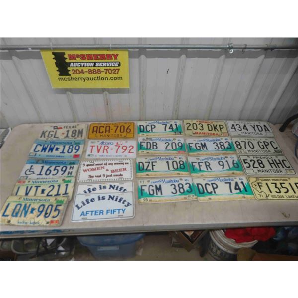 19 License Plates : Manitoba , Alberta , (5) Michigan, Texas , (3) Fantasy