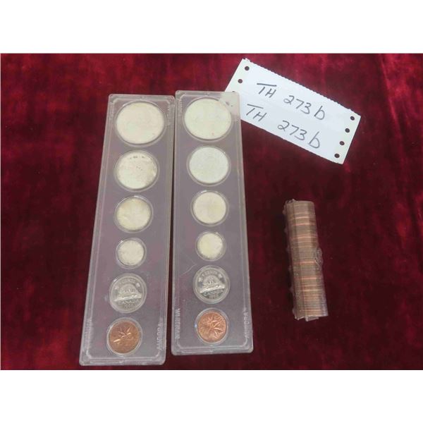 (2) 1966 Mint Coin Sets with 6 Coins , Roll of Pennies