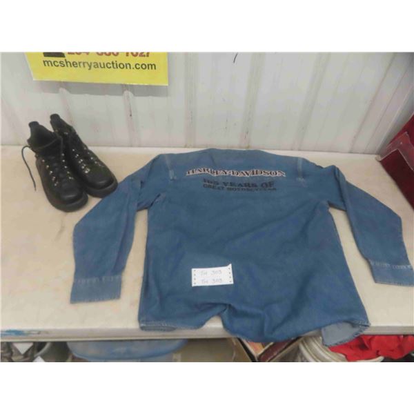 Harley Davidson Denim Shirt Size Large , Boots Size 9