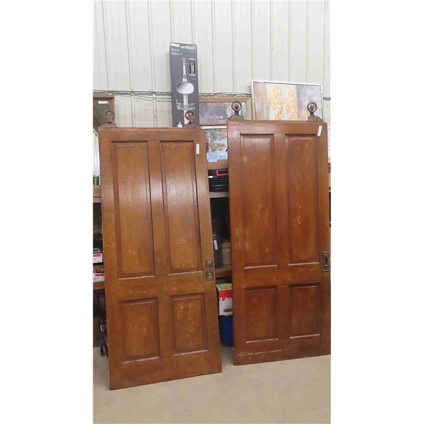 2 Oak Sliding Doors with Top Roller for Rail 36'' x 83'' Each