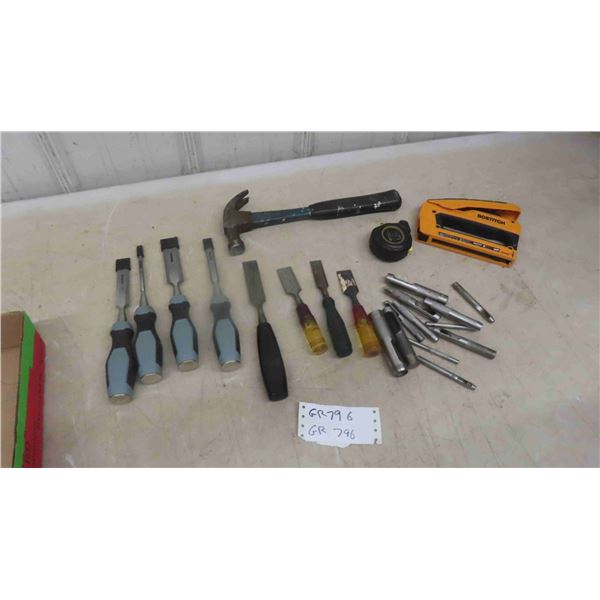 Wood Chisel , Hole Punch , Hammer , Staples , Tape Measure 