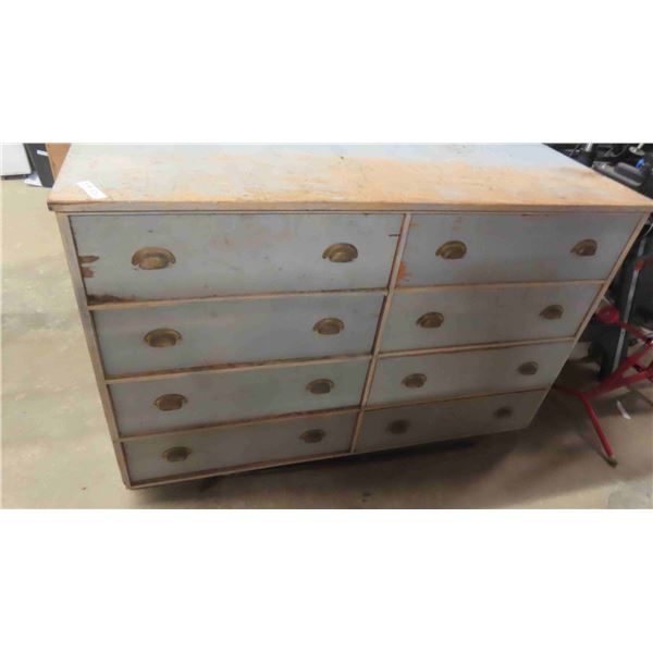2 Piece Wood Cabinet : Bottom Portion Has 8 Drawers and Measures 38'' x 57'' x 22'' , 