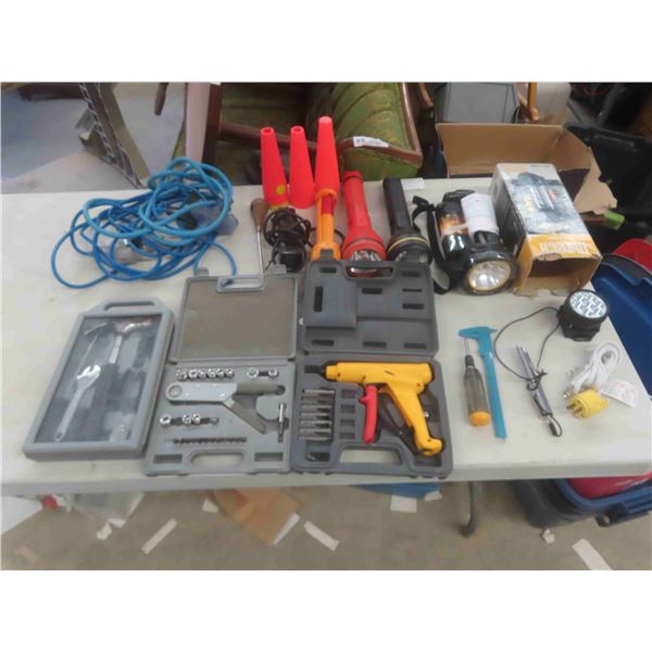 Ratchet Tool with Sockets , Bit Drivers , Flashlights , Extension Cords & More 