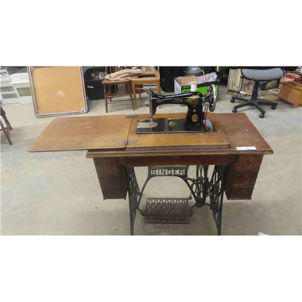 Singer Treadle Sewing Machine with Notions in Drawer