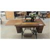 Image 1 : Singer Treadle Sewing Machine with Notions in Drawer