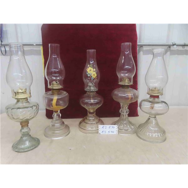 5 Oil Lamps Complete with Chimneys