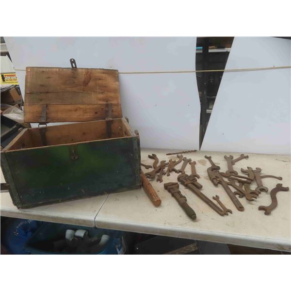 Vintage Wrenches, Pipe Wrenches, Wood Case