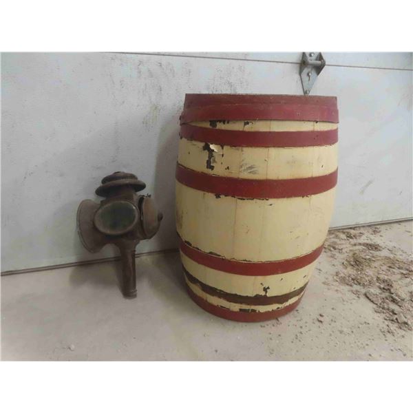 Wood Barrel & Vintage Lantern