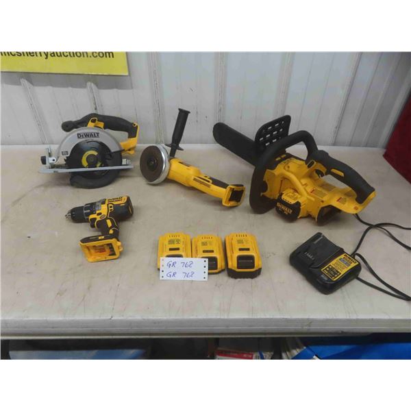 Dewalt Cordless 20V: 6 1/2" Circular Saw, 1/2" Drill Driver, 4 1/2" Grinder,