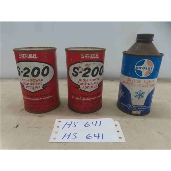 Shaler S-200 Motor Oil Cans(2) w/ Product + Royal Lite Gas Line