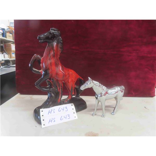 Blue Mountain Horse Figure 101/2" H + Brass/Chrome Horse 5 1/4" H 