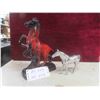 Image 1 : Blue Mountain Horse Figure 101/2" H + Brass/Chrome Horse 5 1/4" H 