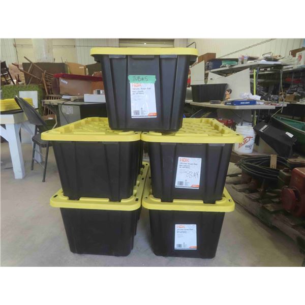 5 Totes w/ Lids, 102 Litre
