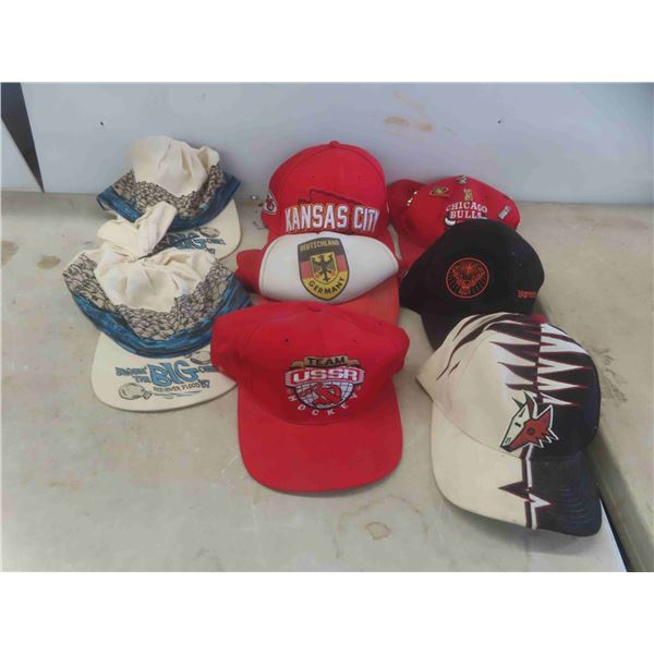 (8) Ball Caps: 1997 Red River Flood Sandbag, Chicago Bulls,