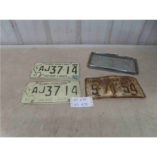 3 Manitoba License Plates + Plate Holder
