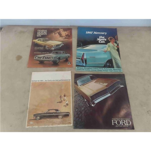New Old Stock Car Brochures: 64 Fairlane, 68 Ford, 67 Mercury & 1973 Grand Am, Monte Carlo