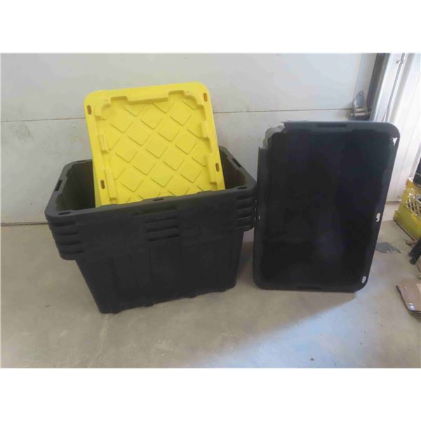 6 Totes w/ Lids102 Litres (1 Tub Damaged Pictured)