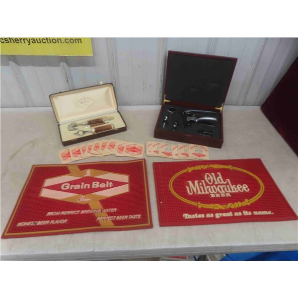 (2) Bar Sets: Inc. Ice tongs + Opener & Corkscrew , Pourer Cap & More in Cases.