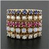 Image 2 : Vintage 14k Gold Round Ruby Sapphire Diamond Opal Pearl 5 Band Harem Stack Ring