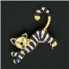 Image 2 : Vintage Italian 18k Gold Multi Color Enamel Blue Stripe Cat or Tiger Pin Brooch