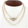 Image 1 : Vintage Long 31" Pearl Strand Necklace w/ 14K Gold 1.5 ctw Pave Diamond Ball Cla