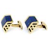 Image 2 : Vintage La Triomphe 14k Yellow Gold & Trapezoidal Cut Blue Lapis Men's Cuff Link