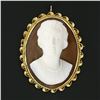 Image 2 : Vintage 14k Gold Concave Carved Shell Cameo Twist Wavy Frame Pendant Brooch Pin