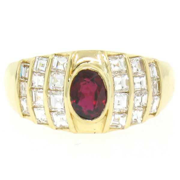 Estate 18k Yellow Gold 1.75 ctw Ruby and Diamond Wide Band Ring