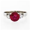 Image 4 : Vintage 18K White Gold Old Cut Red Stone Solitaire & 0.22 ctw Diamond 3 Stone Ri