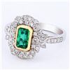 Image 2 : 0.87 ctw Emerald and 0.42 ctw Diamond 18K White and Yellow Gold Ring