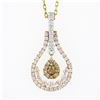 Image 2 : 18K Gold 1.20 ctw White & Yellow Diamond Open Teardrop Dangle Pendant w/ 18" Cha