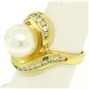 Image 3 : Large 18k Yellow Gold 10.6mm Round White Pearl Solitaire & Diamond Cocktail Ring