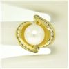 Image 8 : Large 18k Yellow Gold 10.6mm Round White Pearl Solitaire & Diamond Cocktail Ring