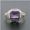 Image 2 : Antique Art Deco 10K Gold Bezel Amethyst Solitaire w/ Open Filigree Petite Ring