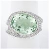 Image 1 : 18K White Gold Oval Bezel Prasiolite Quartz & Pave Diamond Twisted Cocktail Ring