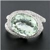 Image 2 : 18K White Gold Oval Bezel Prasiolite Quartz & Pave Diamond Twisted Cocktail Ring