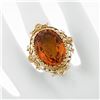 Image 1 : Vintage 14K Yellow Gold 12.0 ctw Large Oval Citrine Solitaire Ring w/ Floral Hal