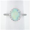 Image 1 : NEW 14K White Gold Oval Cabochon Opal Solitaire Round Diamond Halo Cluster Ring