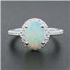 Image 2 : NEW 14K White Gold Oval Cabochon Opal Solitaire Round Diamond Halo Cluster Ring