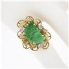 Image 3 : Vintage 14k Gold Carved Leaf Jade & Diamond Dual Finish Open Frame Cocktail Ring