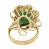 Image 7 : Vintage 14k Gold Carved Leaf Jade & Diamond Dual Finish Open Frame Cocktail Ring